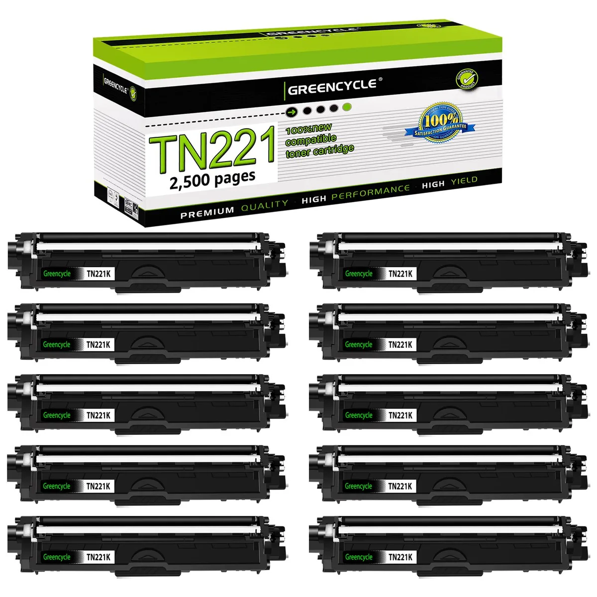 GREENCYCLE GREENCYCLE TN221K High Yield Black Toner Cartridge 10 Pack — product photo