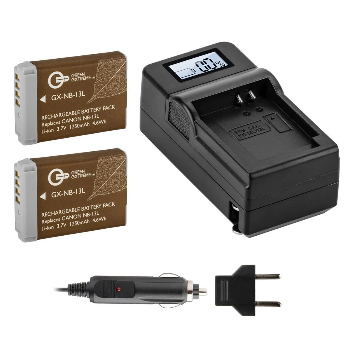 Green Extreme Battery Green Extreme NB-13L 2 Pack Camera Battery with Charger 3.7V 1250mAh — product photo