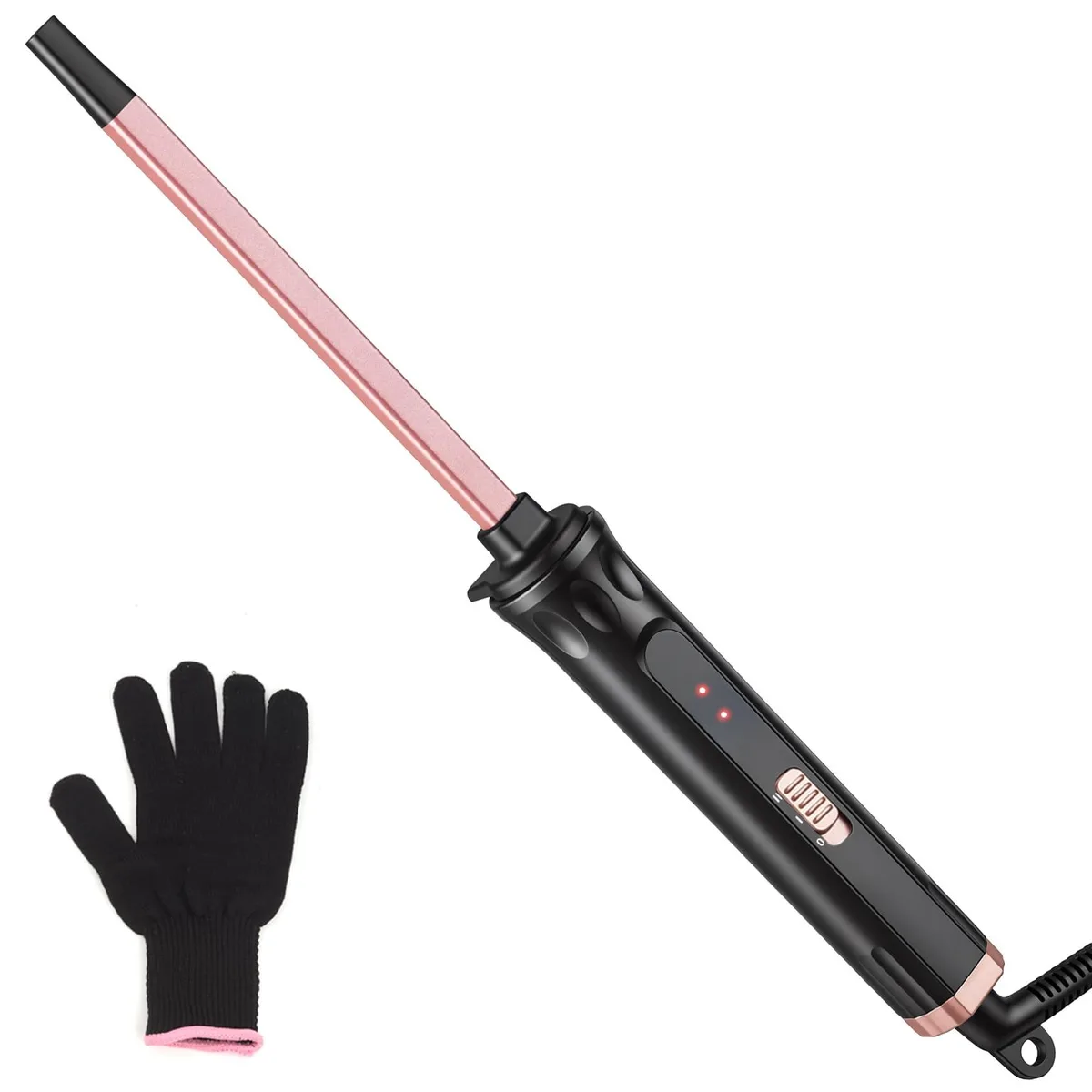 Black curling iron with thin 3/8-inch barrel and swivel cord
