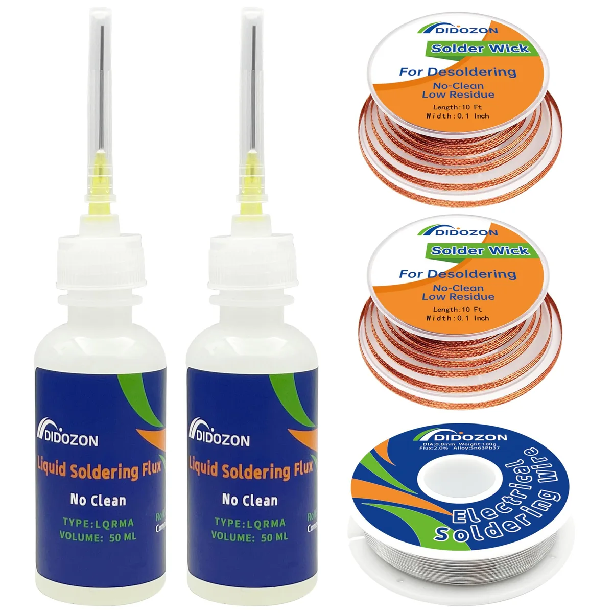  No Clean Liquid Soldering Flux 50ml x2 &amp; Desoldering Wick — product photo