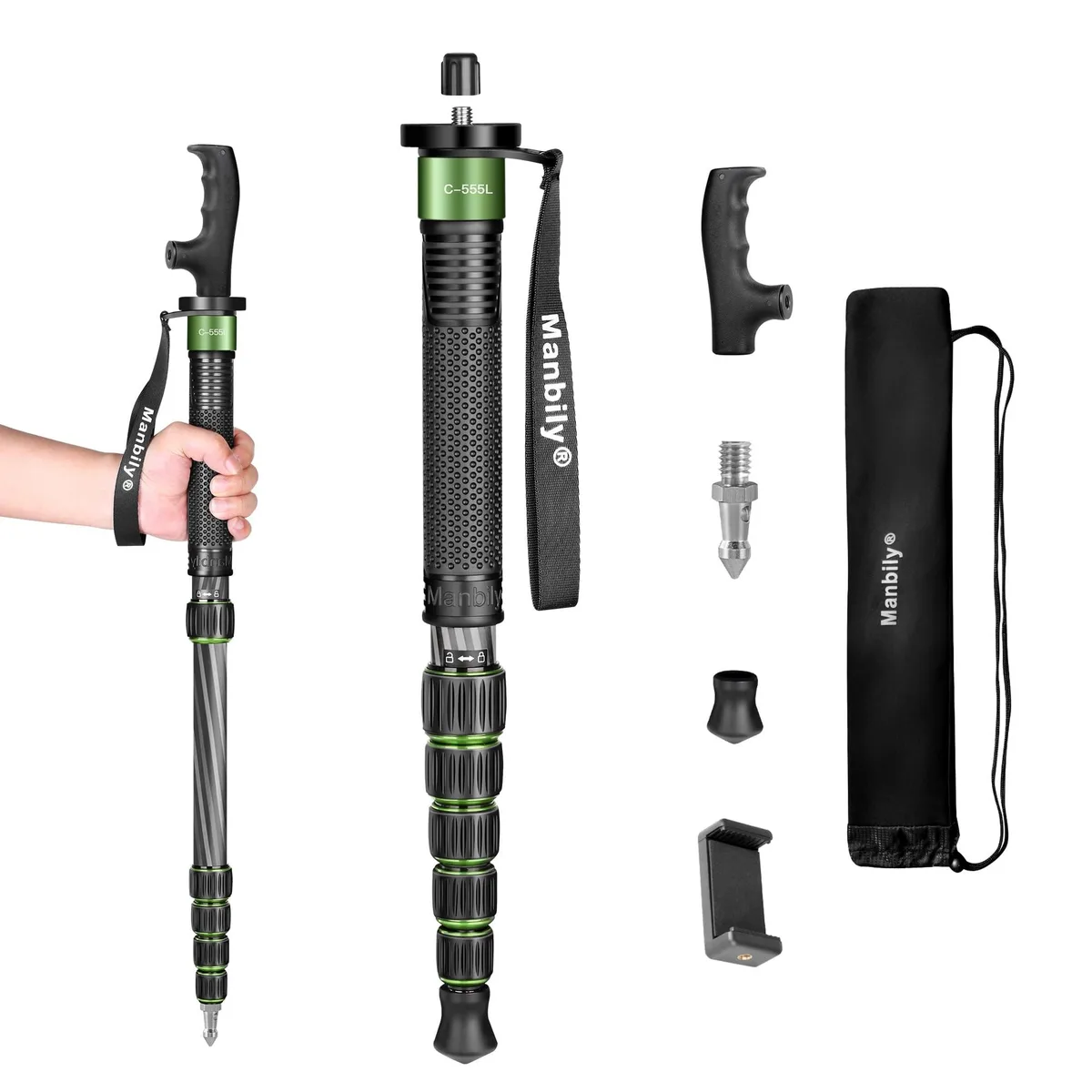 V2 Technologies V2 Technologies C-555L 2 in 1 accessory 61 inch carbon fiber monopod green — product photo