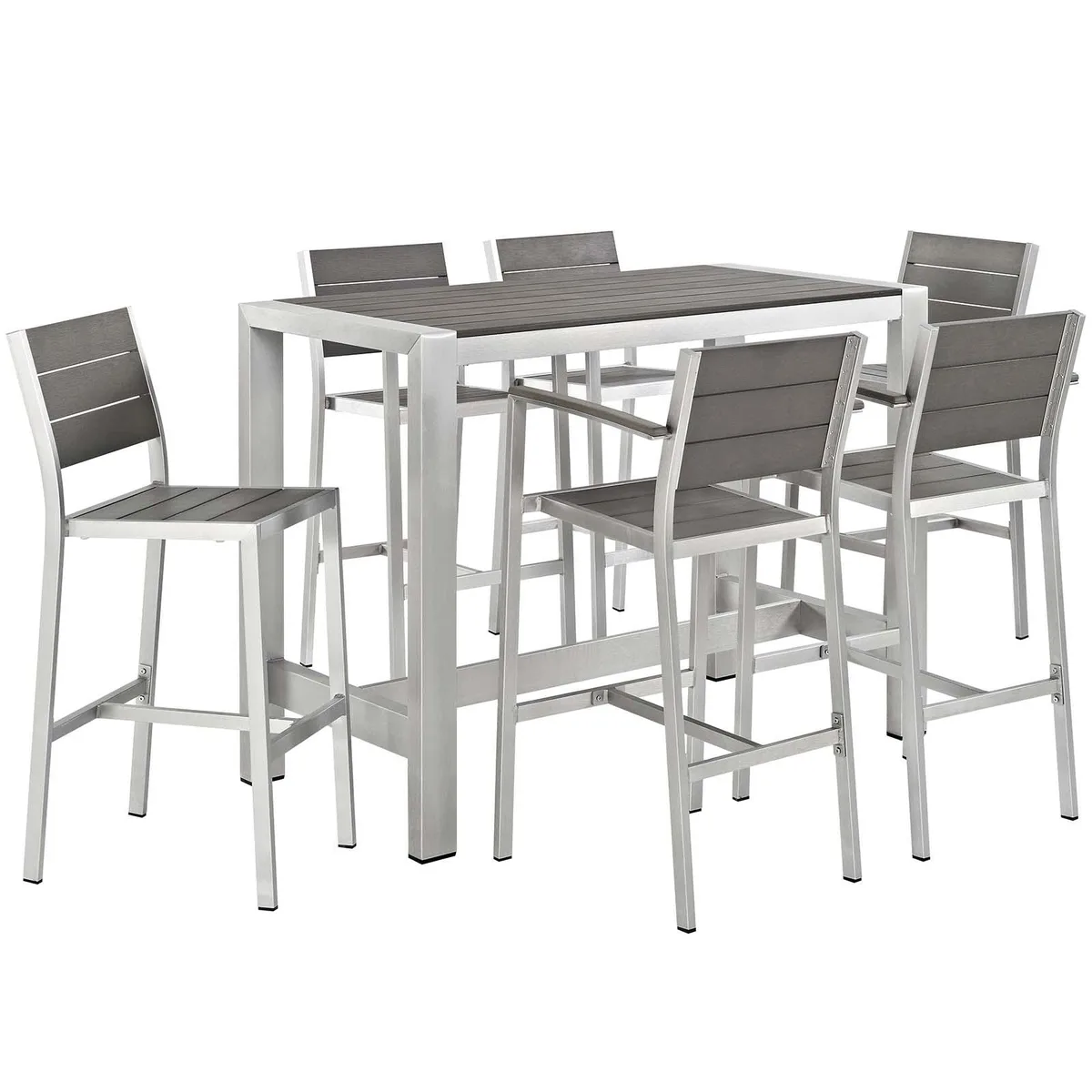 Modway Furniture Modway Furniture Shore 7 Piece Outdoor Aluminum Dining Set Silver Gray — product photo