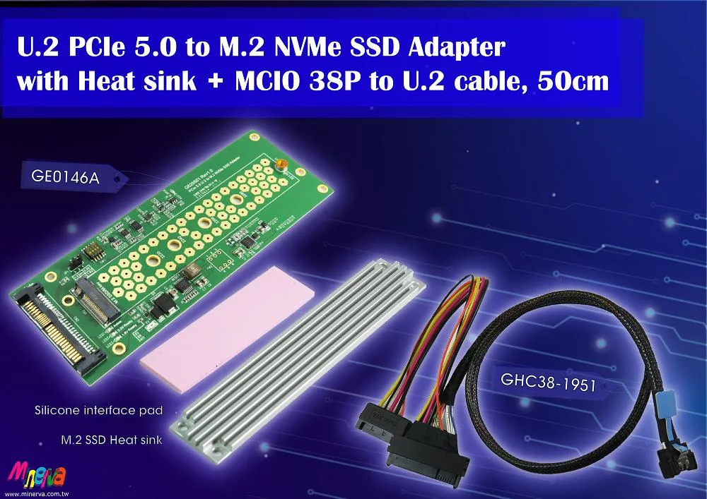 Innocard Innocard MCIO 38P PCIe 5.0 to U.2 50cm cable &amp; U.2 to M.2 Adapter with Hot Plug Kits — product photo