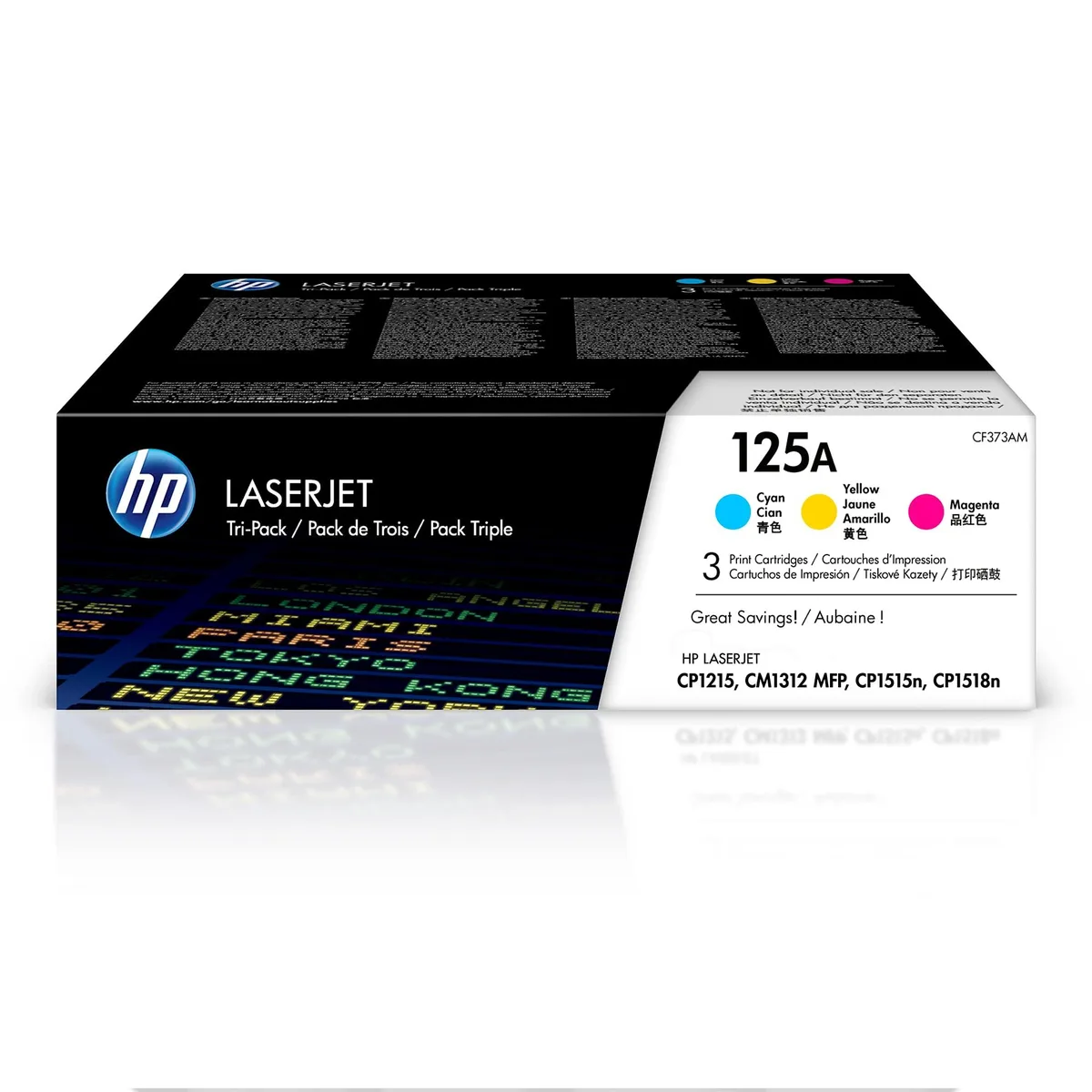 HP HP 125A CE259A Cyan Magenta Yellow Toner Cartridges 3-Pack — product photo