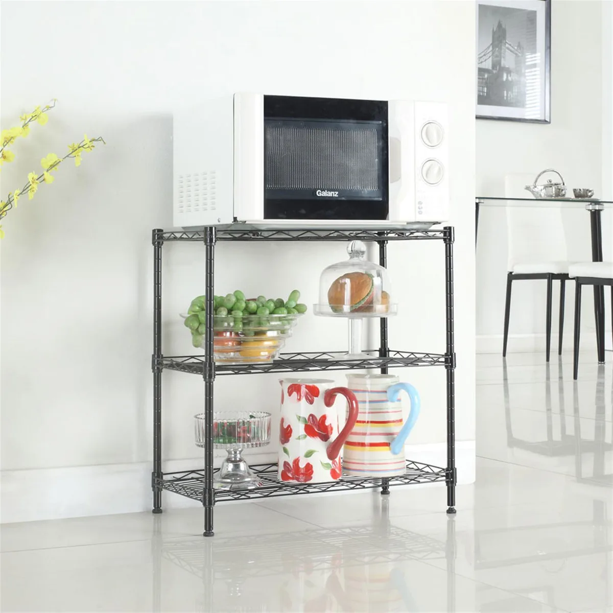 QXDRAGON QXDRAGON 3-Shelf Adjustable Steel Wire Rack 23.2x13.4x31.5in Black — product photo