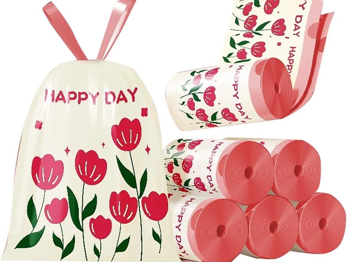  YIHUANYIFA 4 Gallon Trash Bags Drawstring 100pcs Pink Floral Printed 44x45cm — product photo