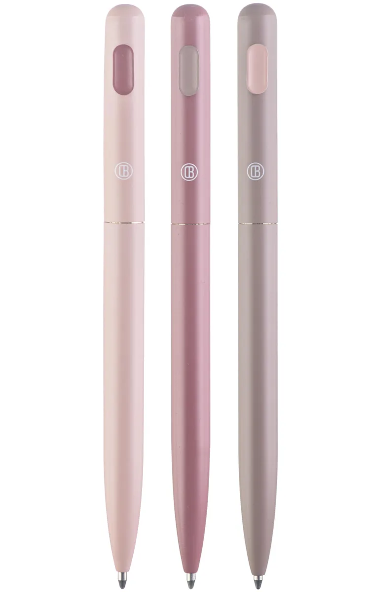 Three retractable ballpoint pens in blush pastel finish, 1.0mm medium point