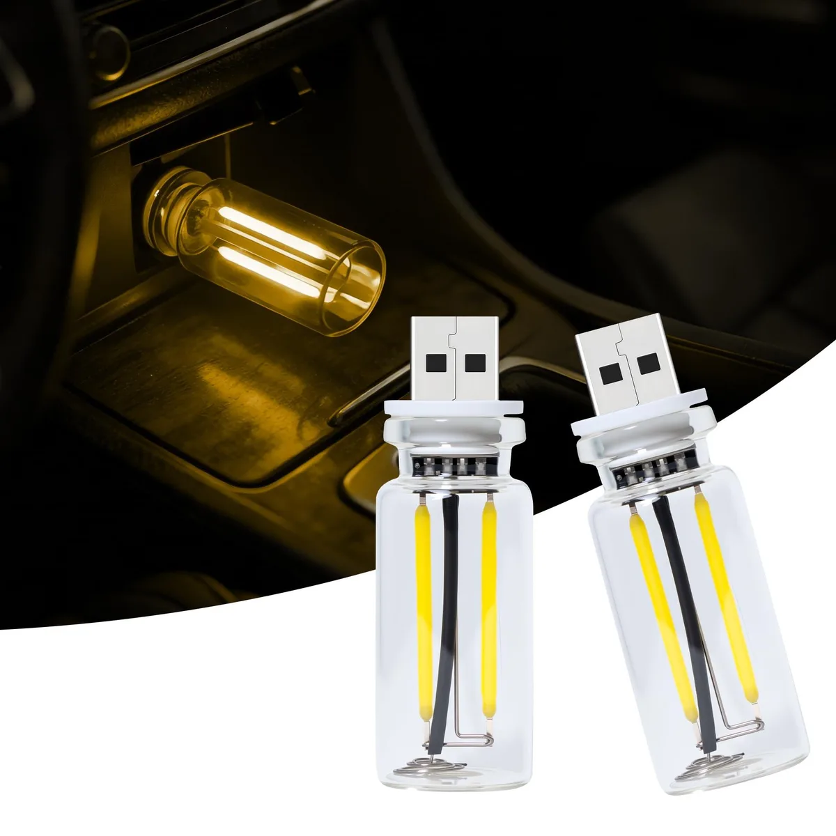  2 Packs USB Light for Car Yellow automotive specialty lighting — product photo