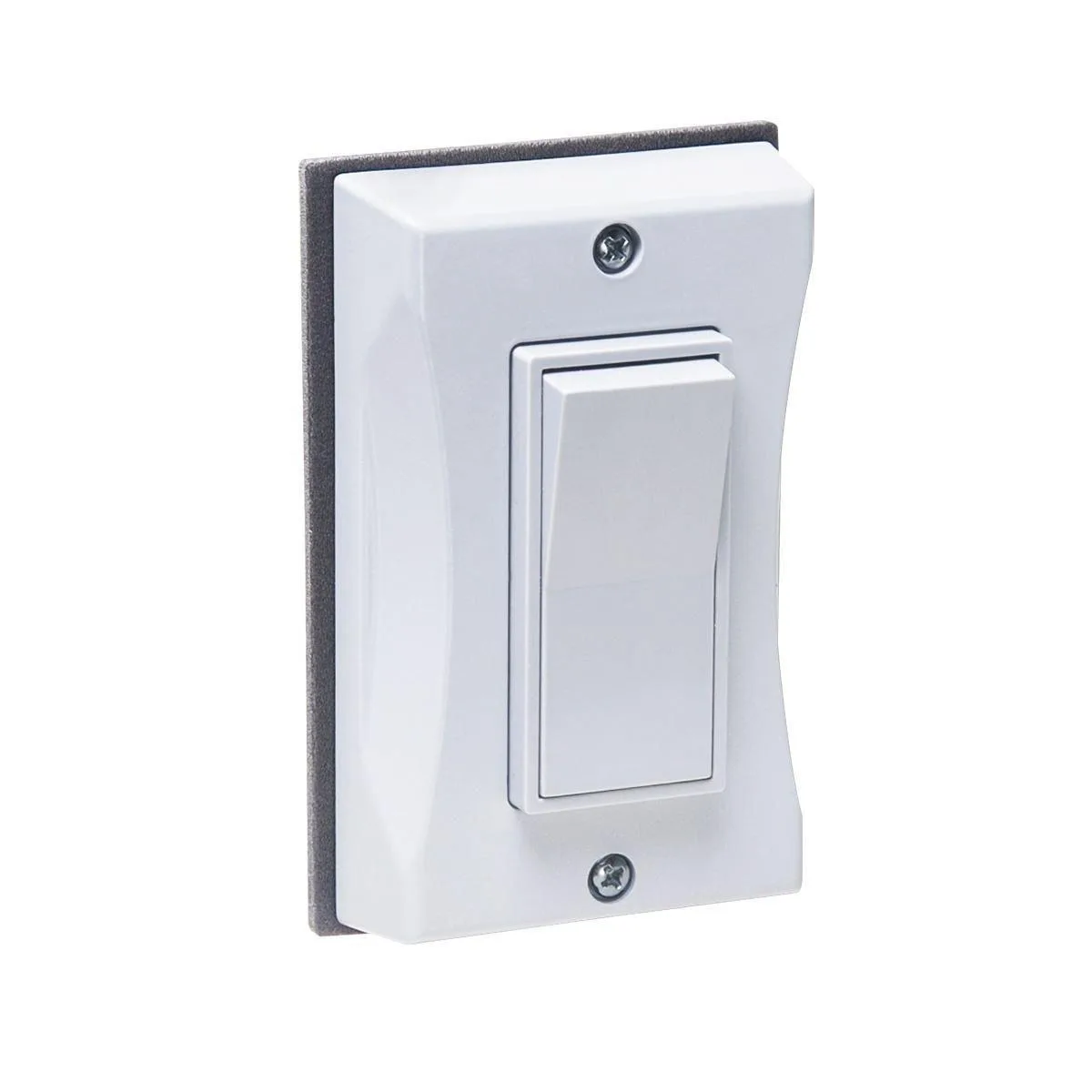 White single-gang decorator switch plate with polycarbonate rocker and cast aluminum frame