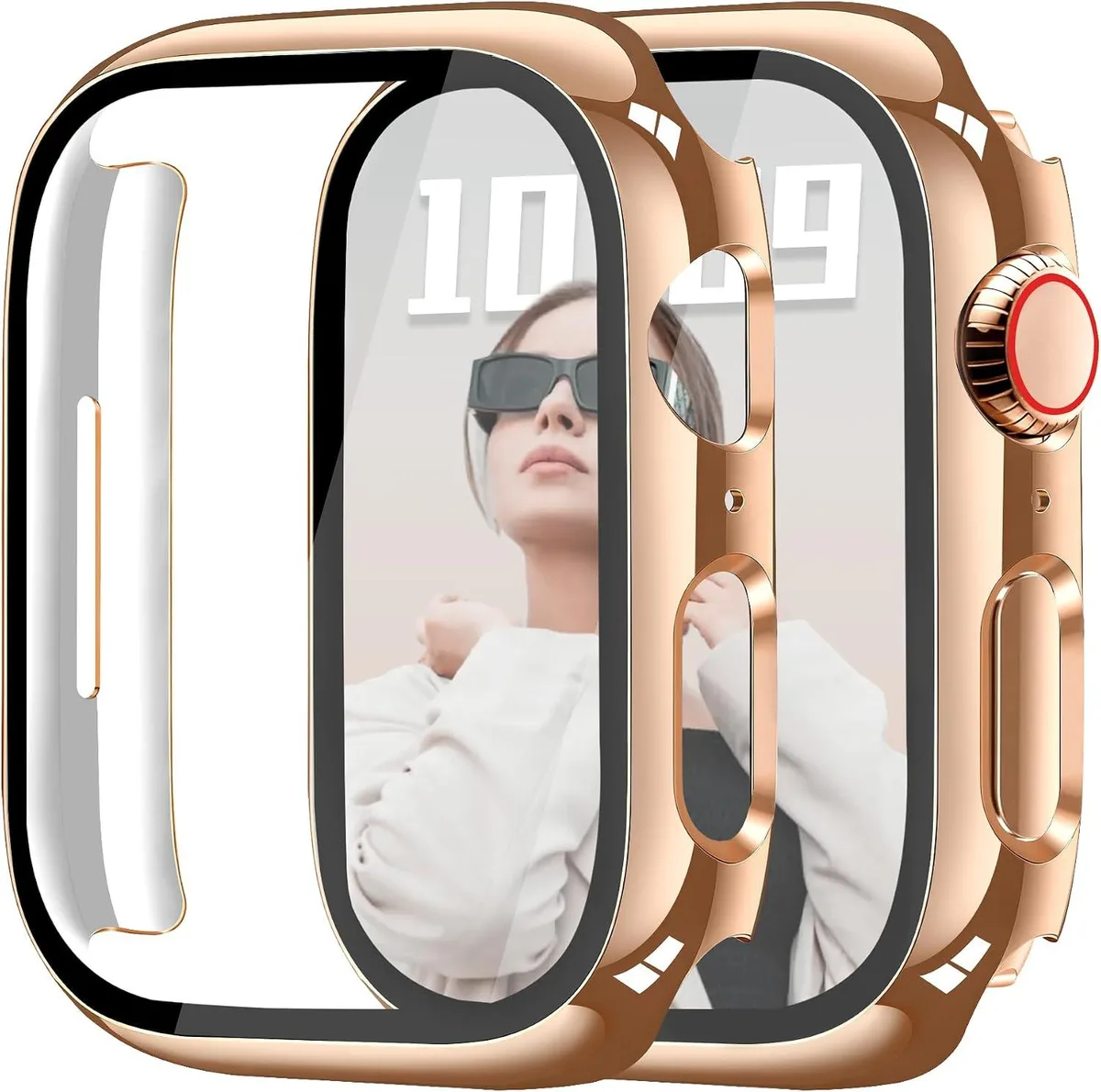 ETEIZU ETEIZU 41mm 2 Pack Hard PC Case with Tempered Glass Screen Protector Glossy Rose Gold+Clear accessory — product photo