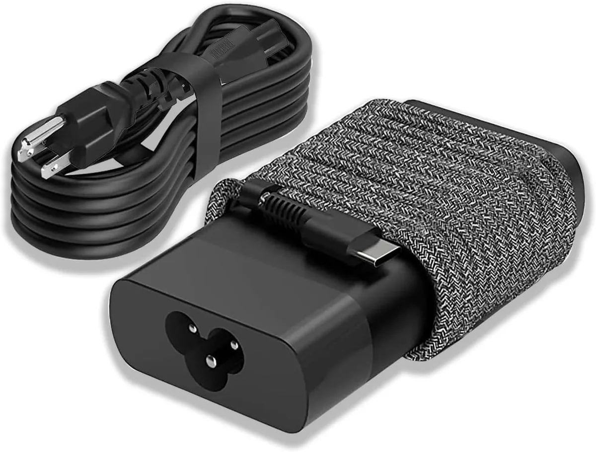 Compact 65W USB-C laptop charger with Type-C tip
