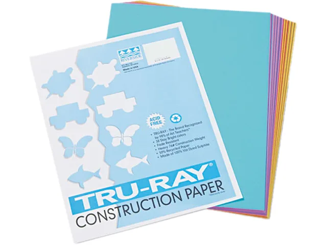 Stack of assorted colour construction paper sheets 9 by 12 inches