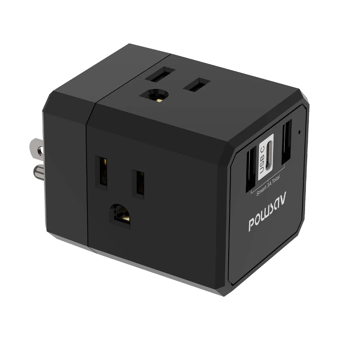  TESSAN 3-Side Outlet Splitter 3 USB Ports 1 USB-C Grey — product photo