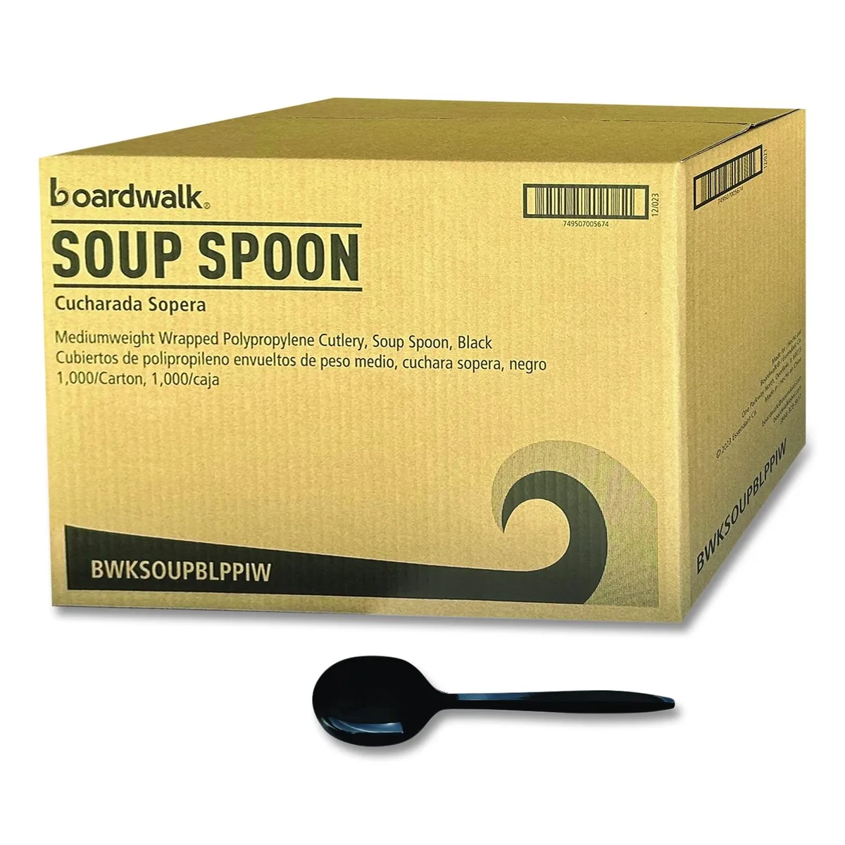 Boardwalk Boardwalk Mediumweight Wrapped Polypropylene Soup Spoon Black 1000/Carton — toote foto