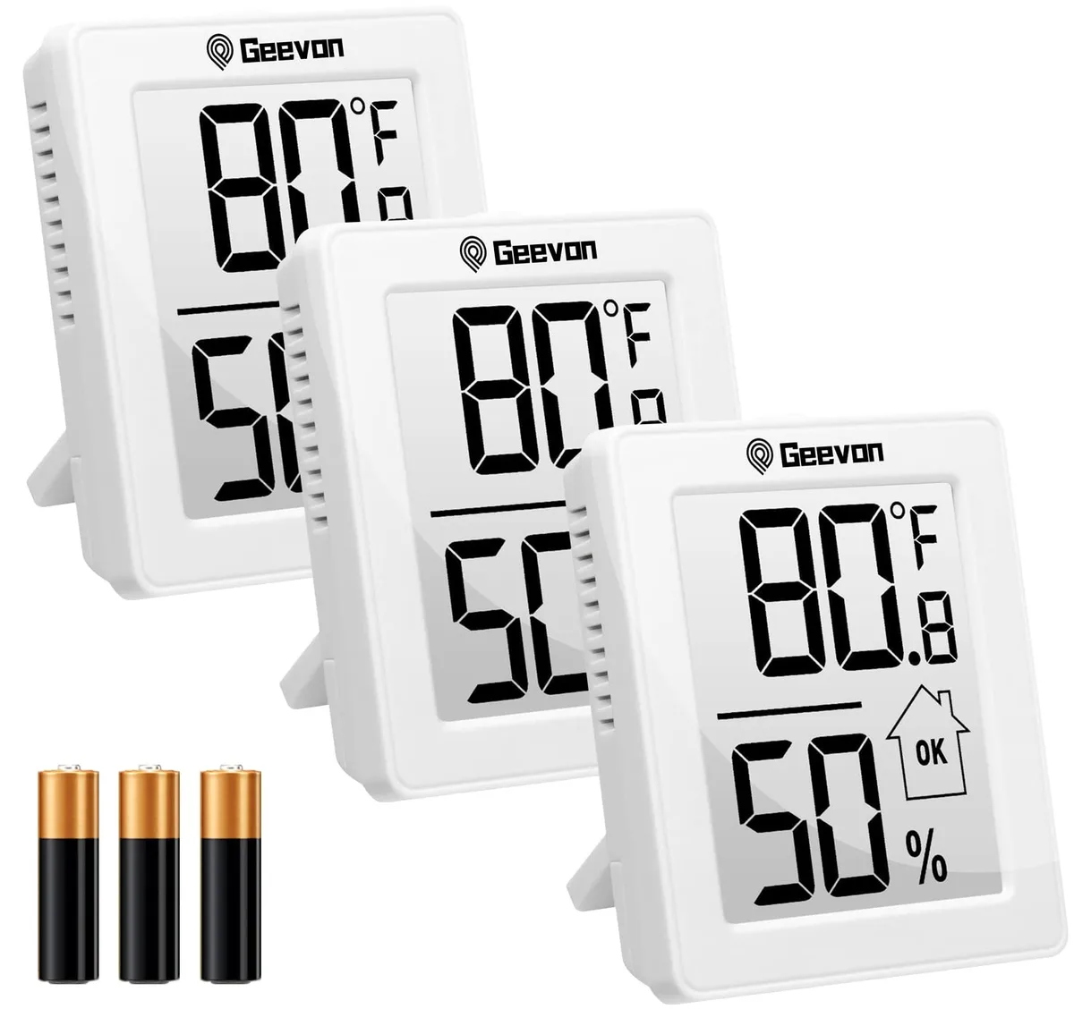 Three white 2.5 inch LCD thermometers with magnetic stands