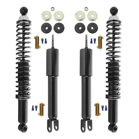 Unity front and rear shock absorber, silver metal cylinder with mounting hardware