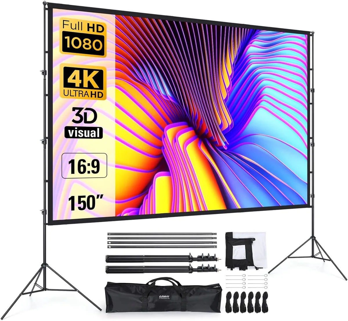 PISKEKAT PISKEKAT 150 Inch Projector Screen with Stand 16:9 4K Height Adjustable 200-280cm office equipment — product photo