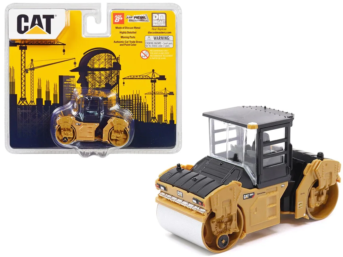 DieCast Masters DieCast Masters CAT CB-13 Tandem Vibratory Roller 1/64 Yellow Black — product photo