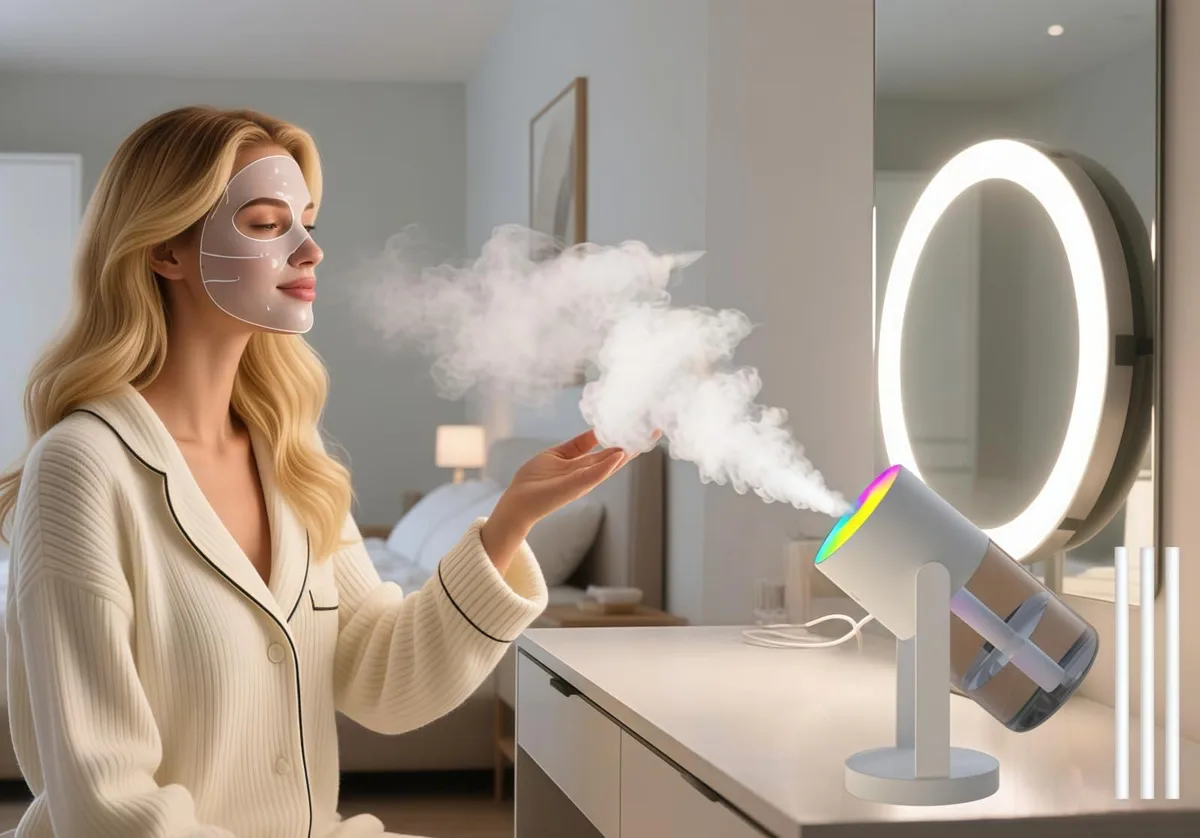 Compact white USB humidifier with 280ml tank and LED night light