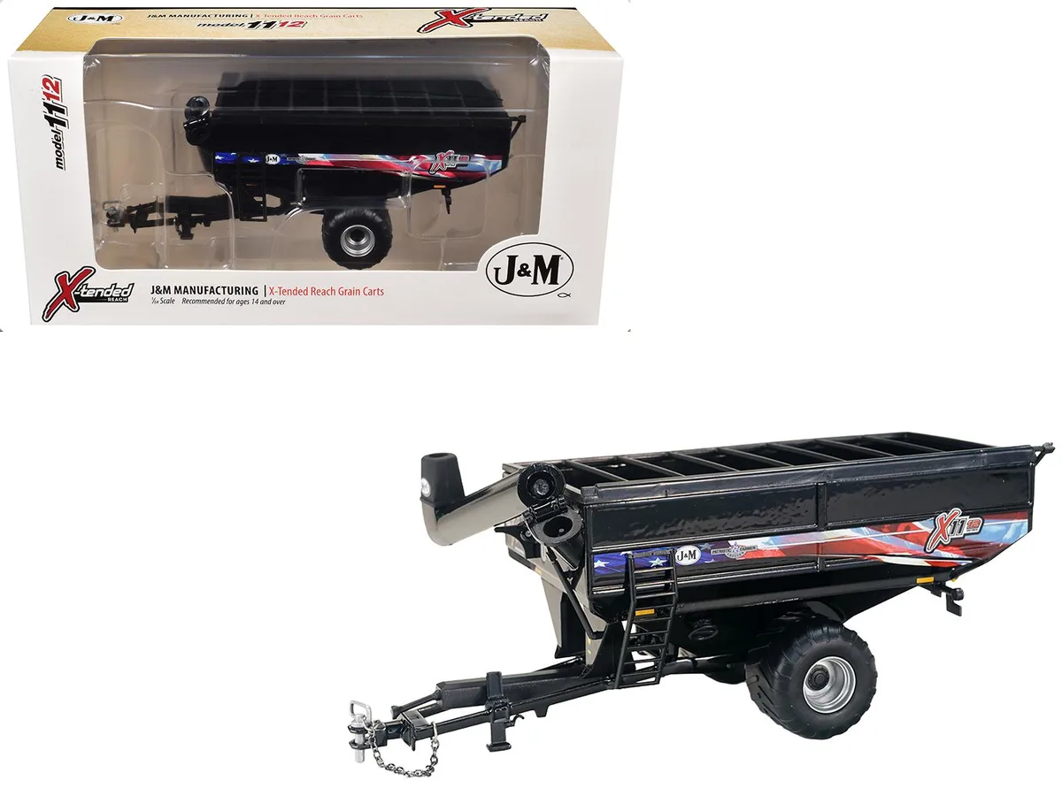 SpecCast Collectibles SpecCast Collectibles J&amp;M 1112 X-Tended Reach Patriotic Grain Cart Black 1/64 Diecast hobby collectible — product photo