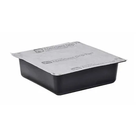 Twelve square black and gray absorbent drip pans with polypropylene cover