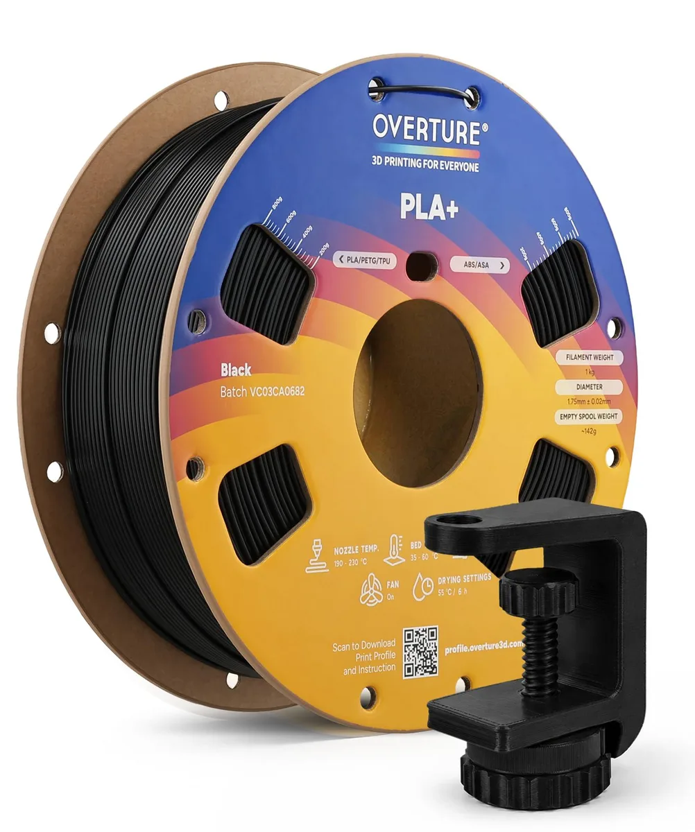  OVERTURE OT1001015 PLA+ 2.0 Filament 1.75mm 1kg Black — product photo
