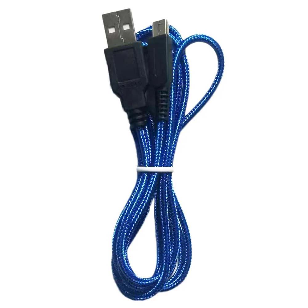 Blue braided USB charging cable with 3DS connector, 1.5 m long
