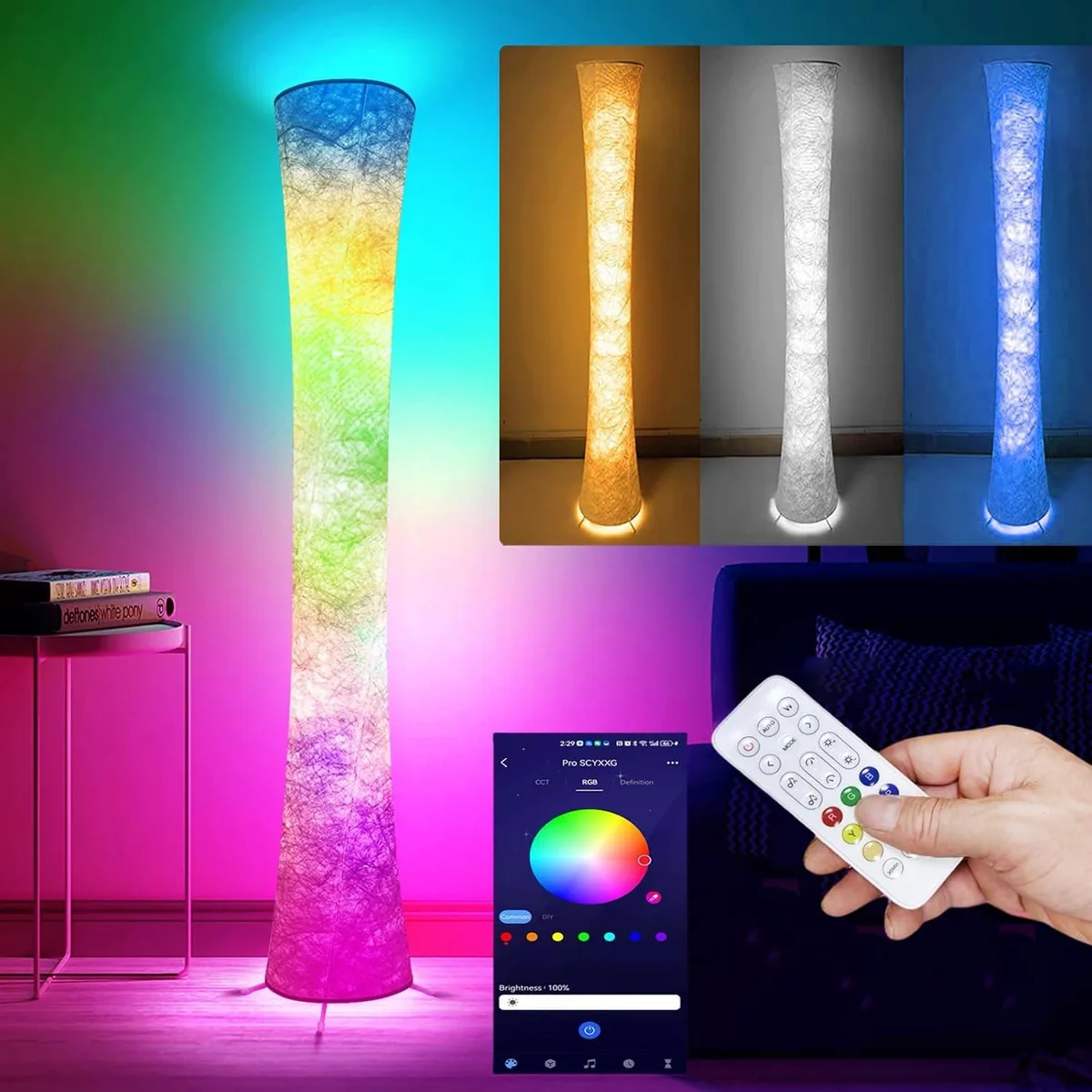 TUKO TUKO 62 Inch RGB Floor Lamp White Shade — product photo