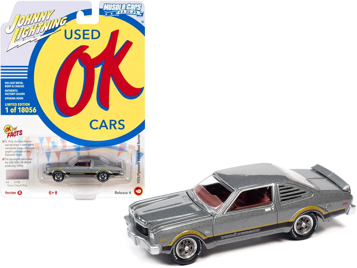 JOHNNY LIGHTNING JOHNNY LIGHTNING 1976 Plymouth Volare Road Runner Silver Cloud Metallic Ltd Ed 18056 1/64 hobby collectible — product photo