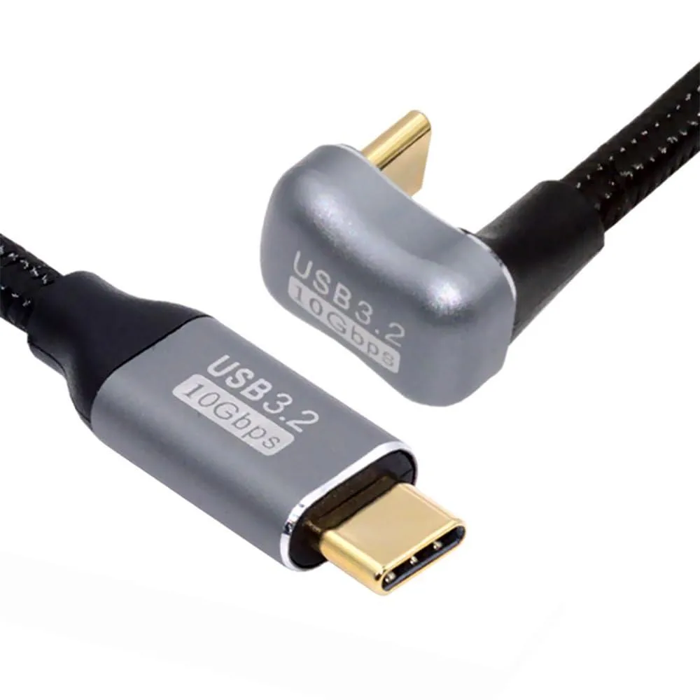 Black USB-C cable with opposite U-shaped angled connectors and braided sleeve, three metres long