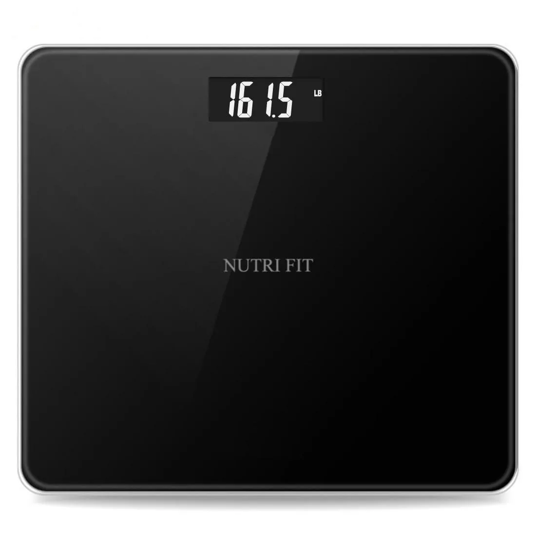 Rectangular black tempered-glass bath scale with large LCD display