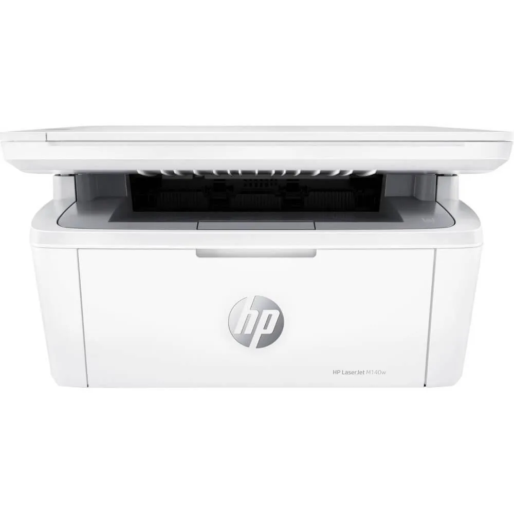Compact white mono laser printer with flat top scanner