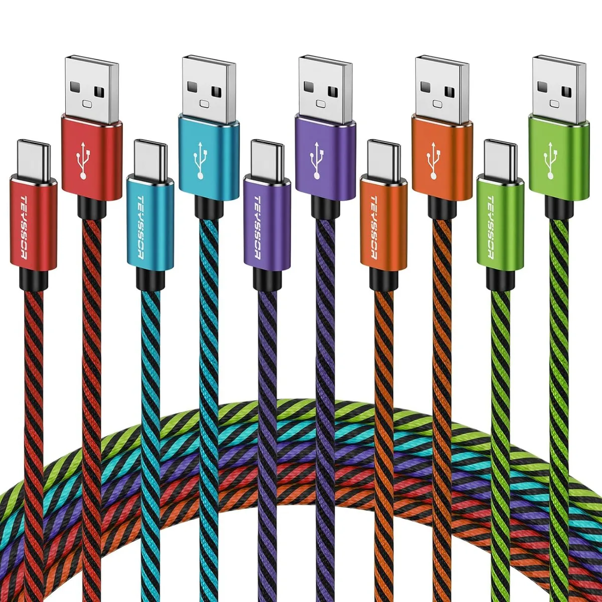 Kootion Kootion USB A to USB C Cable 10 ft 5-Pack Nylon Braided — product photo
