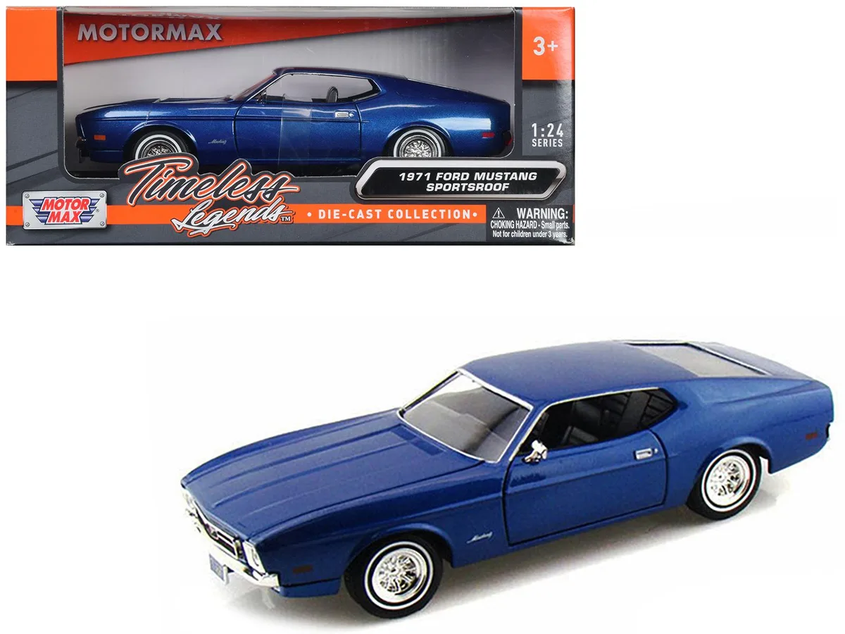 MOTORMAX MOTORMAX 1971 Ford Mustang Sportsroof Blue 1/24 Diecast hobby collectible — product photo