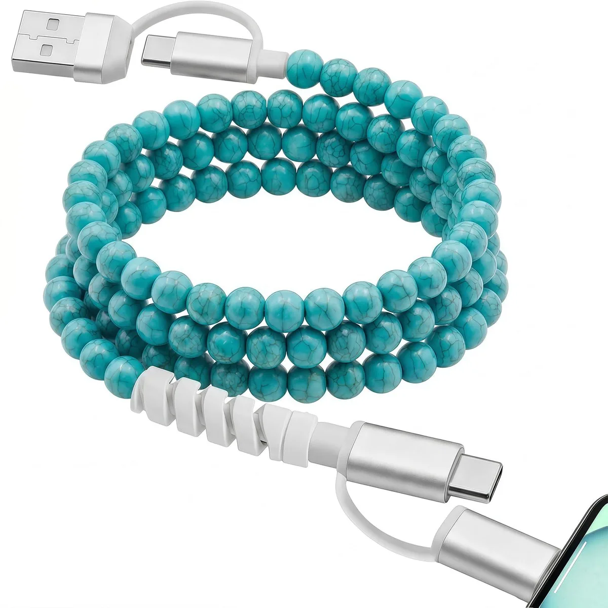  BELKIN 4-in-1 Beaded Charging Cable Element Series Classic Turquoise 3.3ft 60W — product photo
