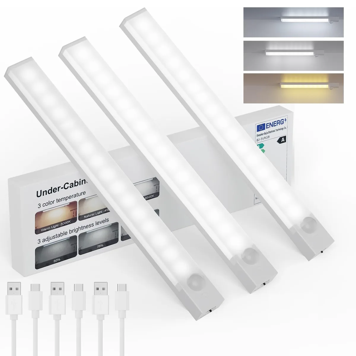 Three white 8.1-inch LED light bars in a pack, slim rectangular shape, matte finish