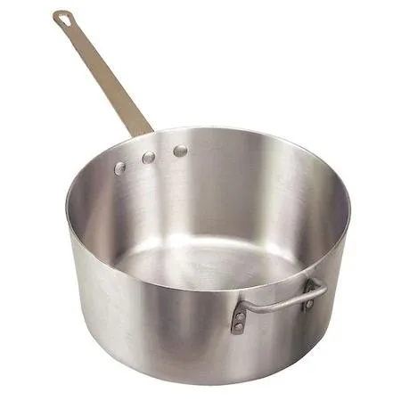 A new 10 qt aluminum sauce pan 11 1/2 in diameter with riveted steel handle