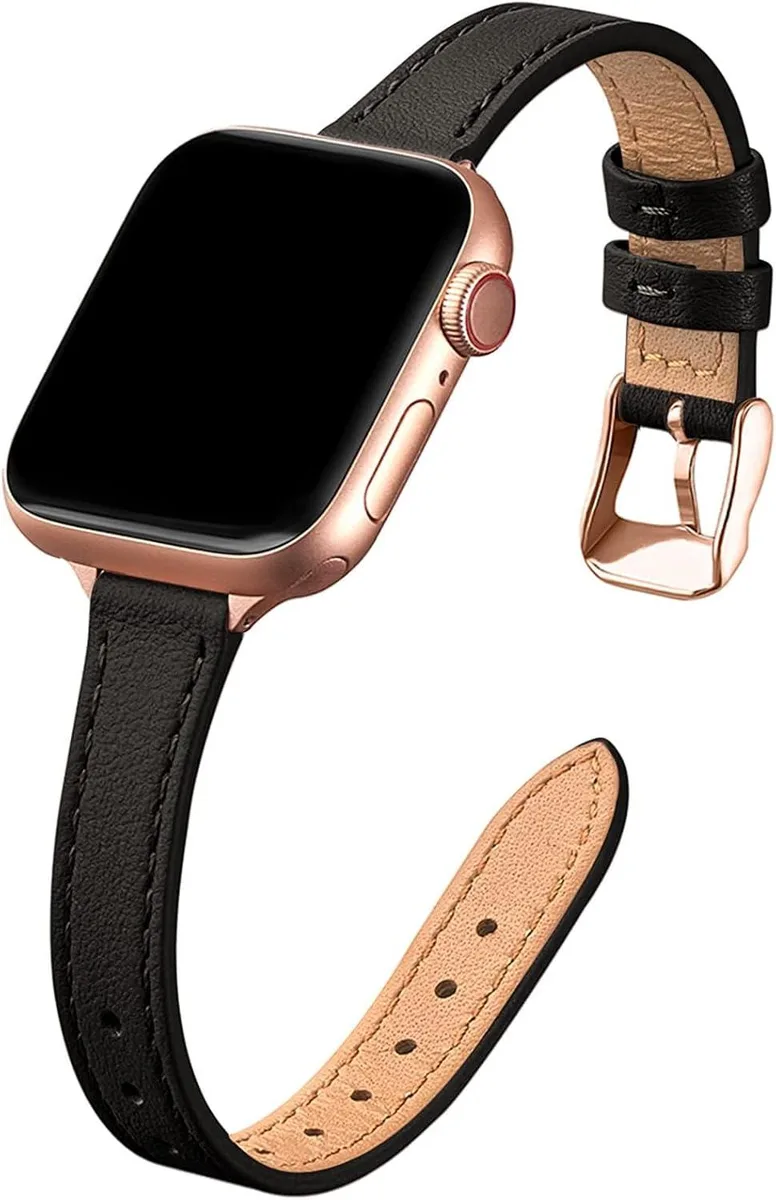 ETEIZU ETEIZU Slim Leather Watch Band 38mm 40mm 41mm 42mm Black Rose Gold accessory — product photo