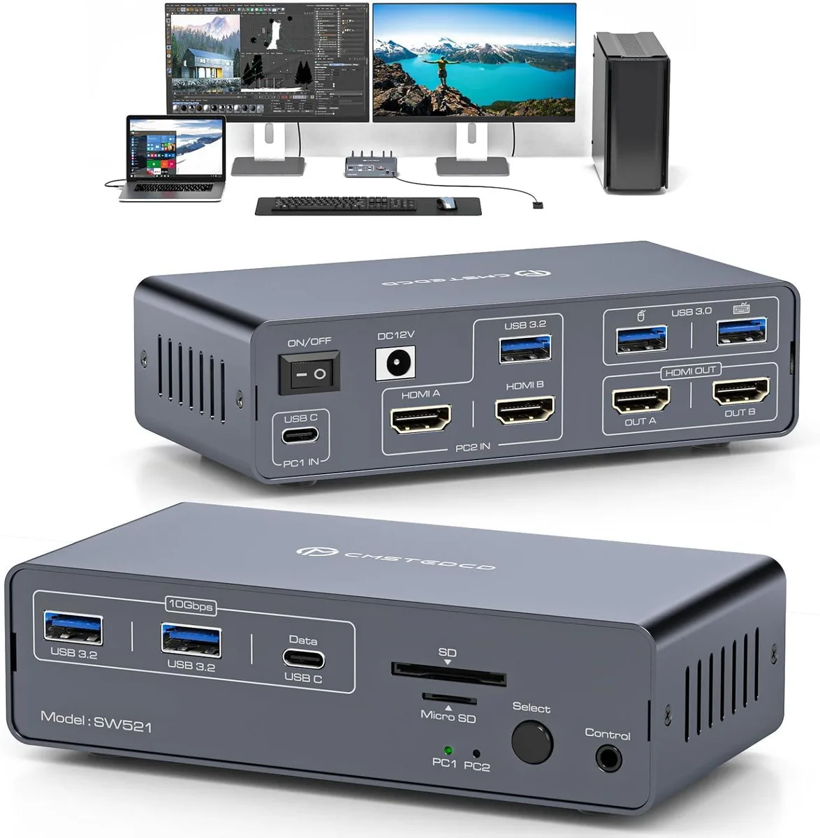 WRIARICH WRIARICH SW521 13-in-1 USB-C HDMI KVM Switch Dual 4K@60Hz — product photo
