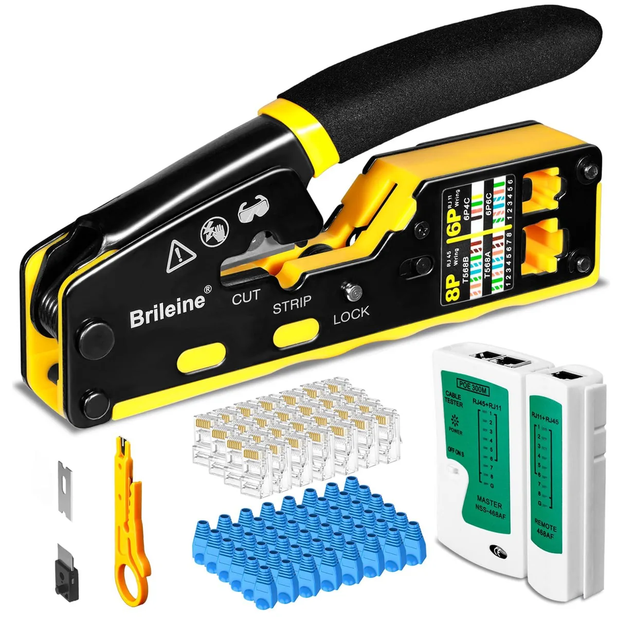KEHIPI KEHIPI Crimper Kit 06 Pass Through RJ45 Kit 50PCS Connectors Boots Tester Stripper — product photo