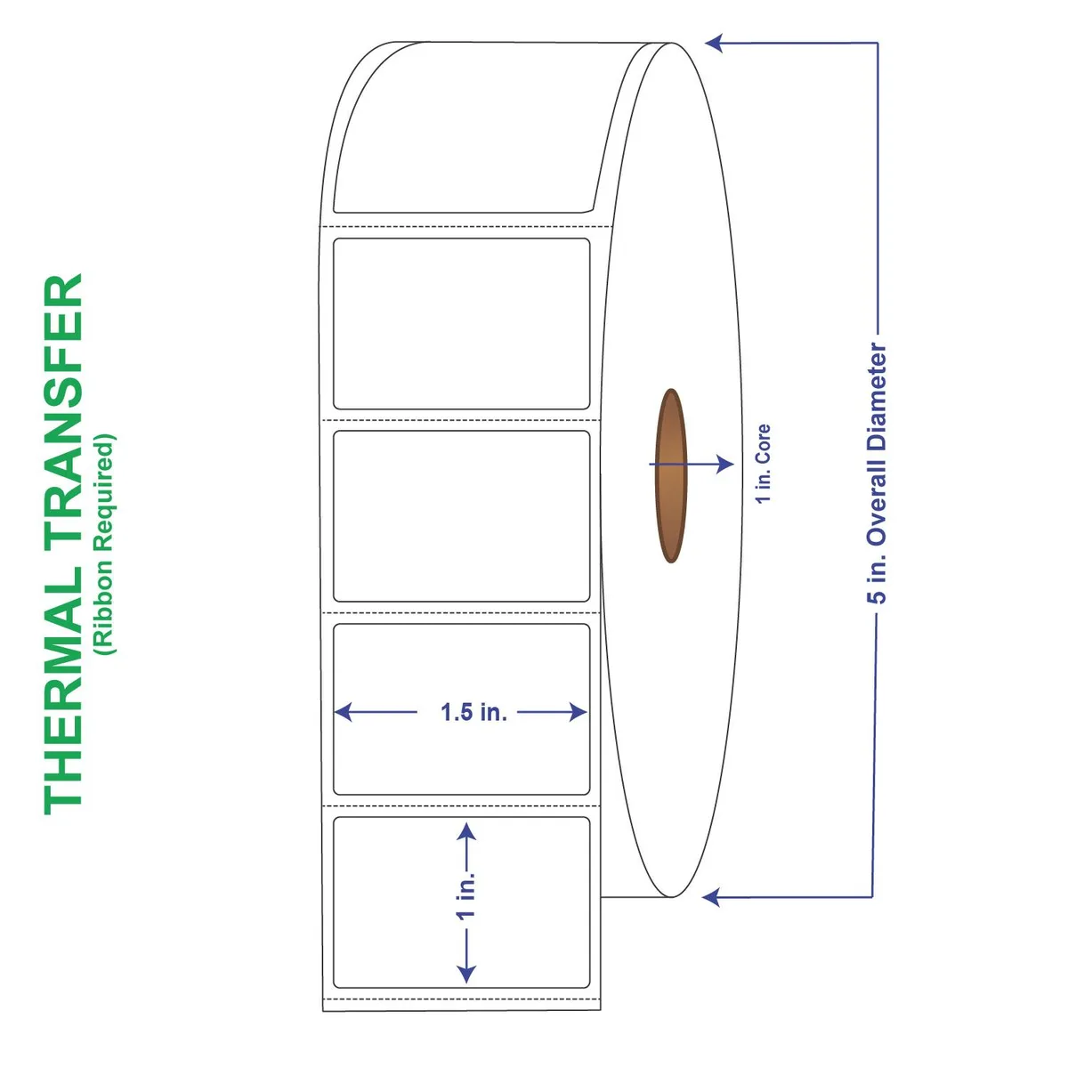 White rectangular thermal-transfer label roll with perforated edges
