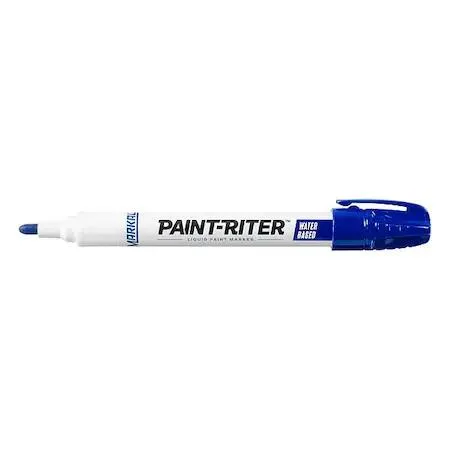 Blue Markal paint marker with medium bullet tip and plastic clip cap