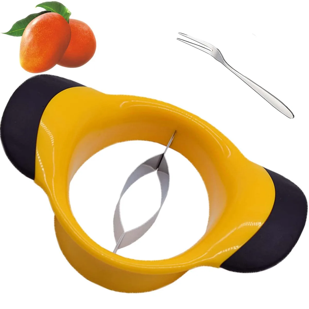 Yellow mango slicer with stainless steel blade and anti-skid handle
