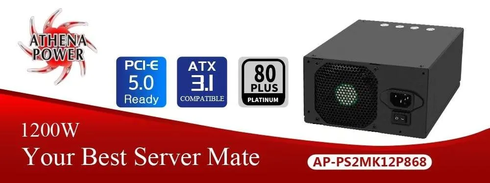 Athena Power Athena Power AP-PS2MK12P868 1200W server power supply — product photo