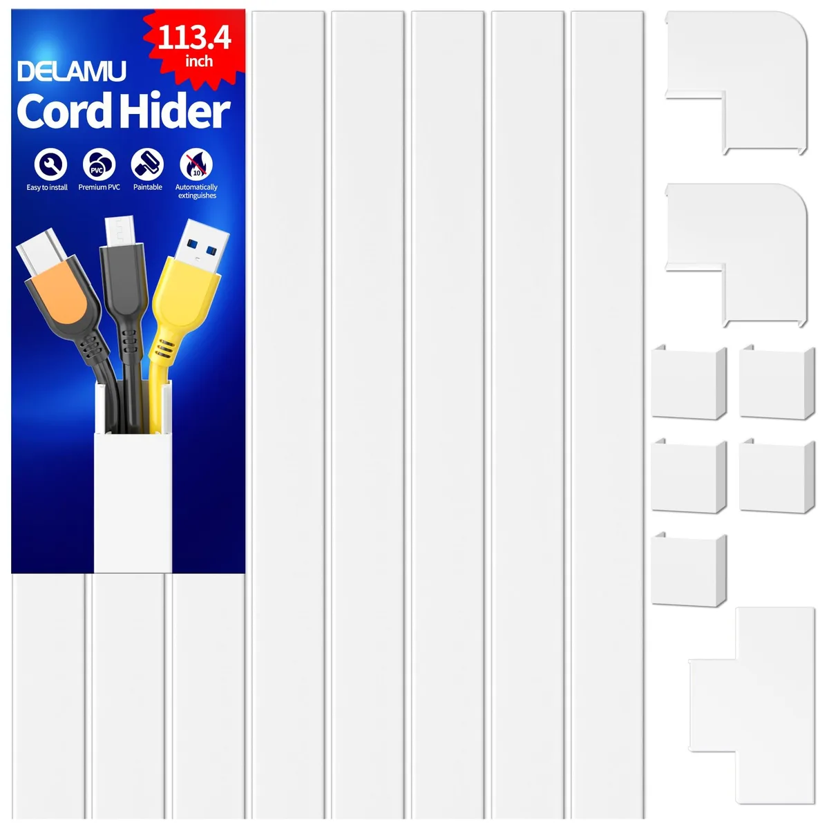 Delamu Cord Cover 113.4in W0.95×H0.55in White — product photo