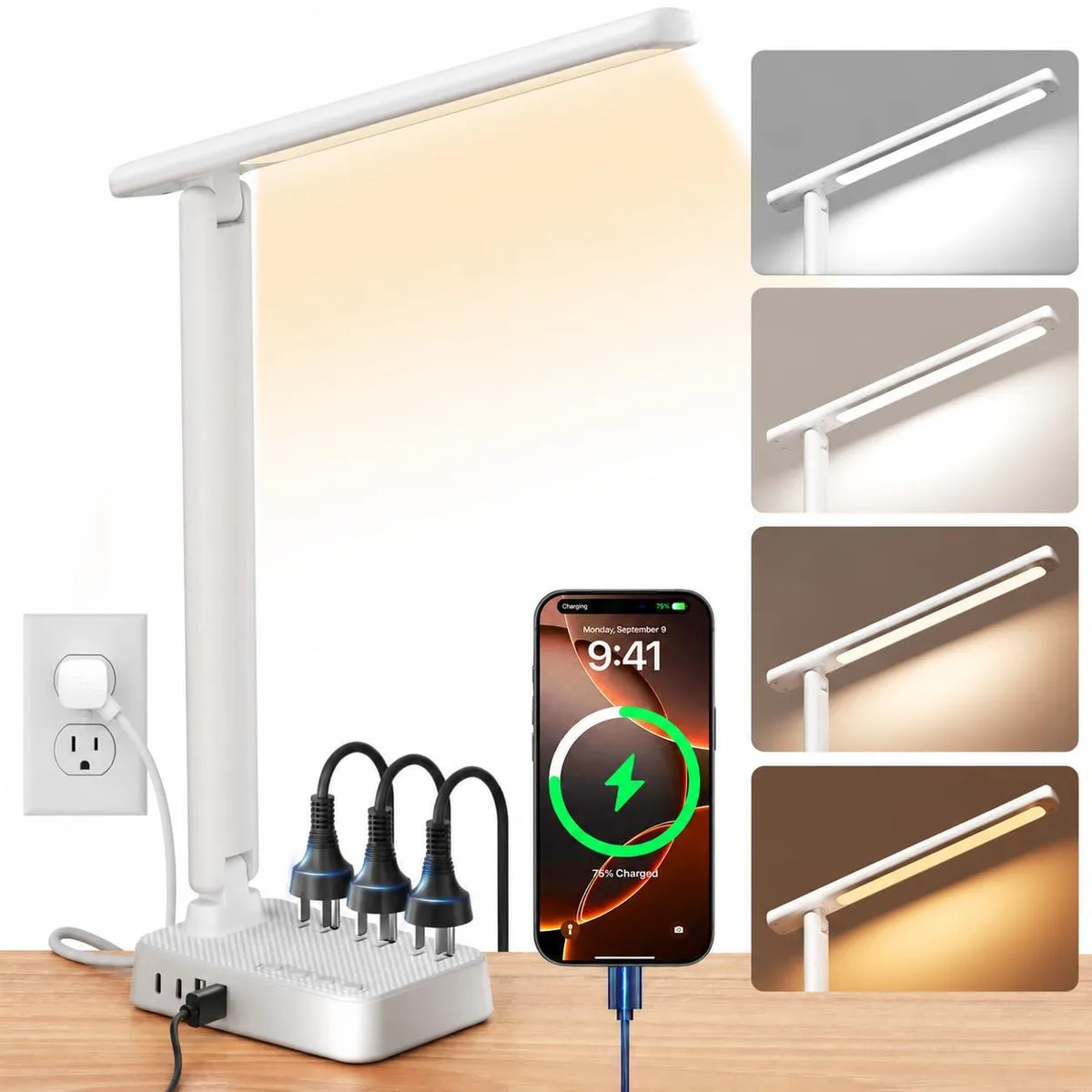 DNBeffulgent DNBeffulgent HD-ZD0501 desk lamp with power strip 3 AC 4 USB 2800K-6500K — product photo
