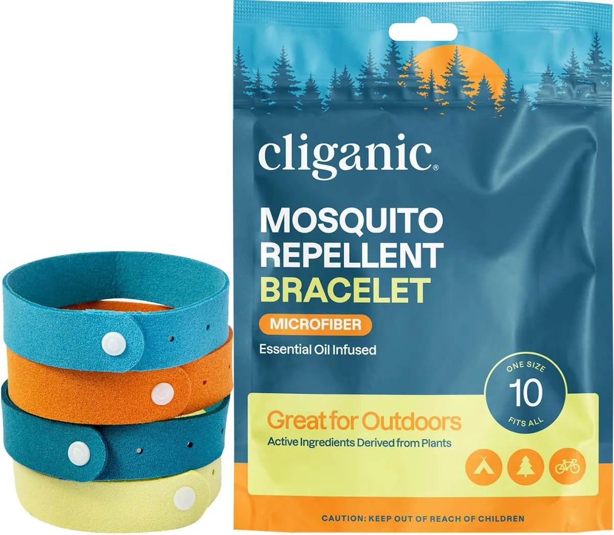 Twenty microfiber mosquito-repellent bracelets in a resealable bag