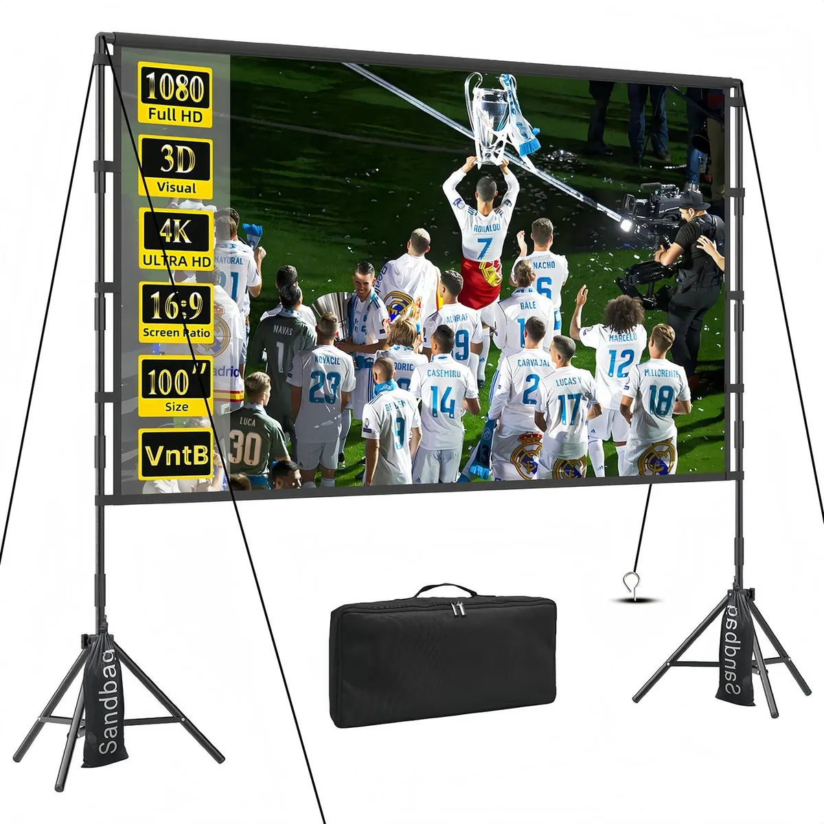  VntB 100inch Projector Screen and Stand 16:9 100 inch 87x49 in 7.7 lb — product photo