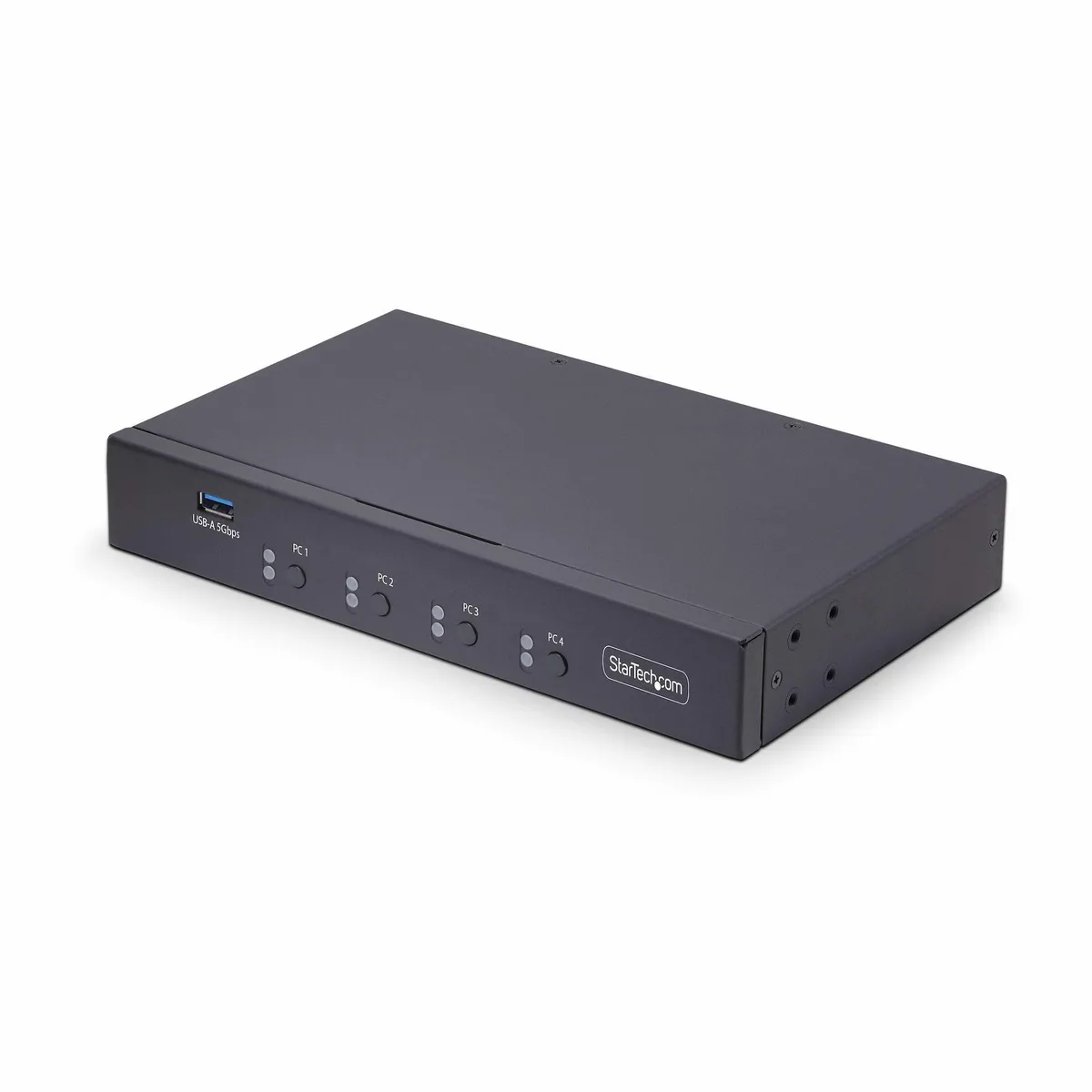 Black rectangular box with front port panel and indicator lights