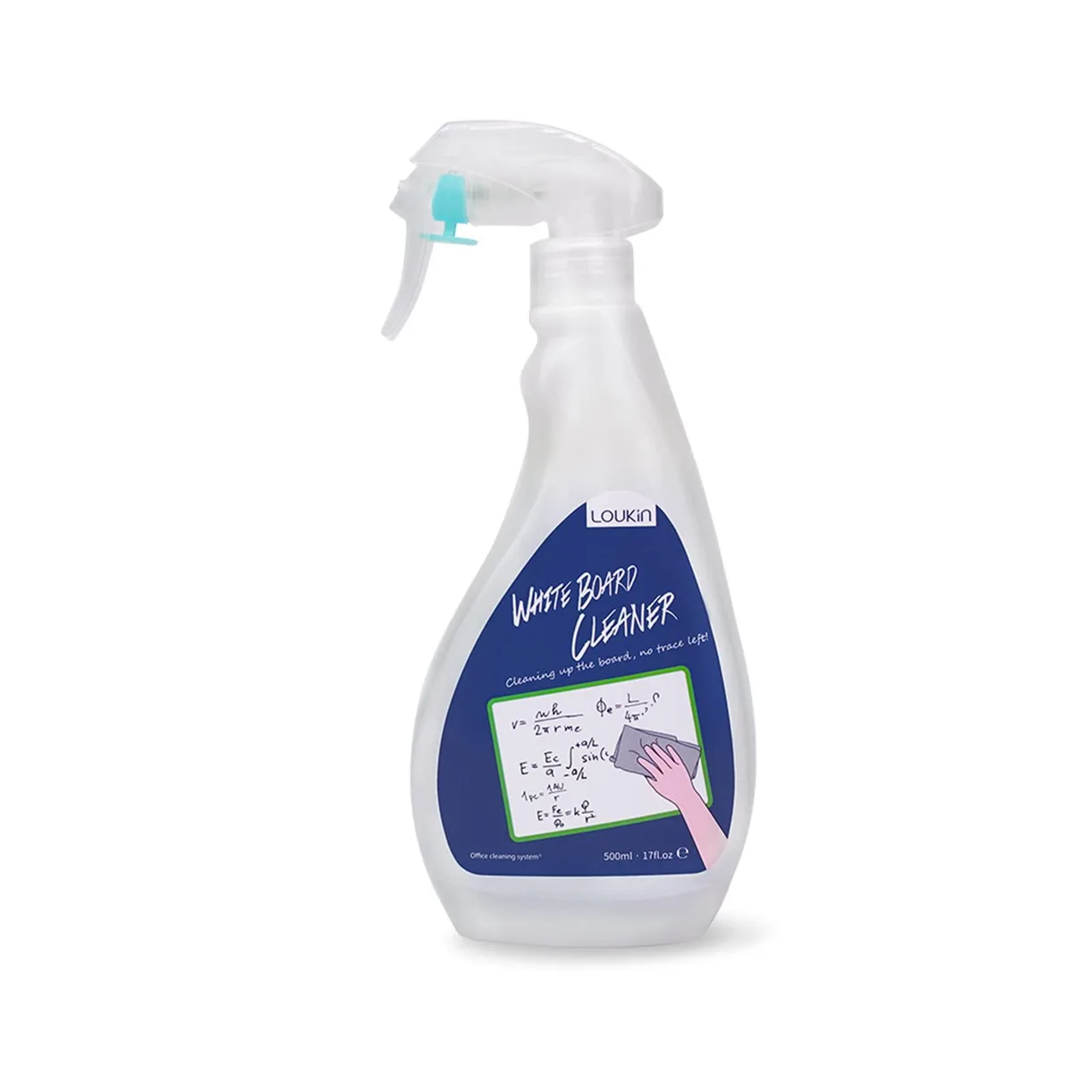 White spray bottle with trigger, 17 fl oz, labelled loukin Non-Toxic Whiteboard Cleaner